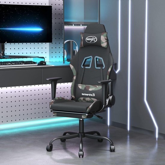 Chairs-Gaming Chairs-Gaming Chair with Footrest Black and Camouflage Fabric