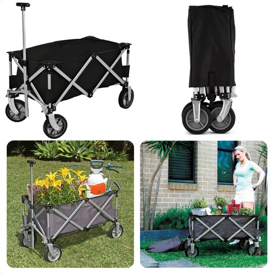 Cheqo® Stevige Opvouwbare Bolderkar - Strandkar Opvouwbaar - Polyester - Zwart van Cheqo®