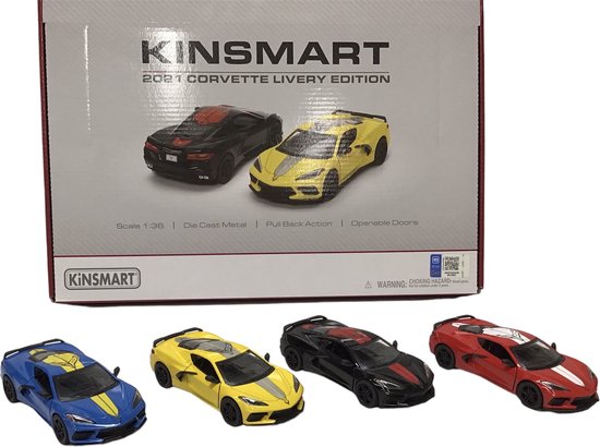 Chevrolet Corvette C8 Livery Edition Pull-back motor verkrijgbaar in 4 kleuren verkoop per stuk 1:36 Kinsmart van Chevrolet