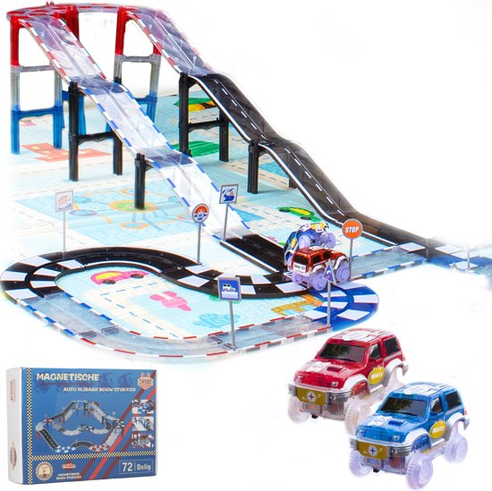 Chibbo® Magnetisch Kinderspeelgoed Jongens en Meisjes - 3 tot 12 jaar - Auto Racebaan Elektrisch voor kinderen - Magnetische bouwstenen - magnetische tegels - Montessori Speelgoed - Cadeau kind - magnetic tiles - 72 Delig van Chibbo®