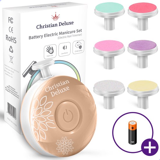 Christian Deluxe® Elektrische Baby Nagelvijl Mokka Bruin - Baby Nagelknipper - Manicure Set Baby - Nagelschaartje - 6 Vijlen - Incl. Batterij van Christian Deluxe