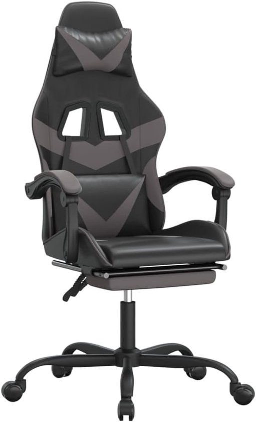 Comfortabele Gamestoel - Gaming Zetel - Langdurig Gamen - Inklapbare Voetensteun - 59.5 x 57.5 x 120.9 cm - Zwart Grijs