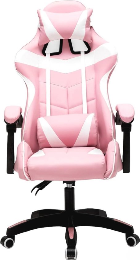 Comfortabele Gaming Bureaustoel voor Tieners - Rosa Wit - Ergonomisch Ontwerp van HOMCOM