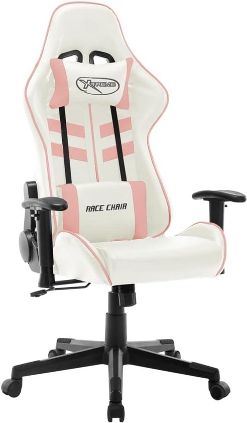 Comfortabele Gaming Stoel Verstelbaar met Lendesteun en Neksteun Wit Roze van Merkloos
