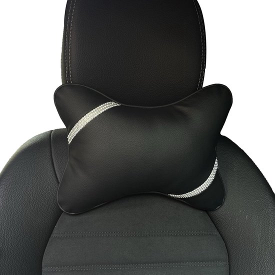 Comfortabele Hoofdkussen voor Auto en Stoelen, Leer en Katoen, Geschikt voor Gaming en Kantoor, Zwart Diamant Design, 1 Stuk van Merkloos