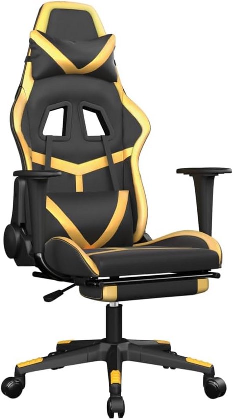Comfortabele Zwarte en Gouden Gaming Stoel met Voetensteun en Verstelbare Rugleuning van Merkloos