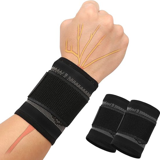 Compressie Pols Support Wrap, Ademend Polsband met Elastische Haak en Loop Bandjes voor Artritis, Tendonitis, Polsbreuk, Polsverstuiking