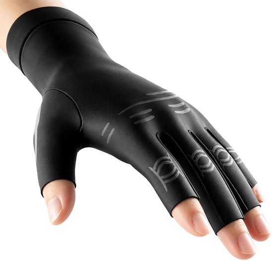 compressiehandschoenen voor dames en heren, voor reumatoïde en osteoartritis, verlicht spierspanning, vingerloze handschoenen met antislip siliconen voor werk, slapen en sport (S, 1