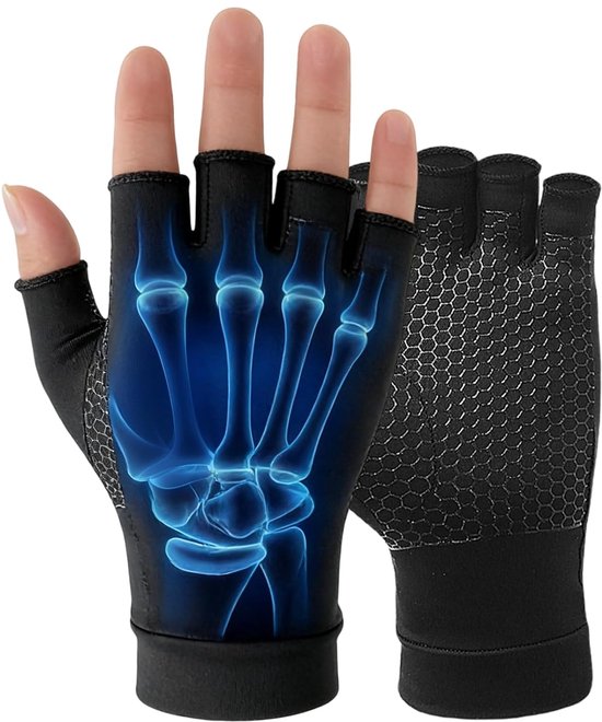 Compressiehandschoenen voor vrouwen en mannen, artrose handschoenen tegen pijn, zwelling, carpaal tunnelsyndroom, stijlvolle compressie bij oedeem en peesontstekingen (M)
