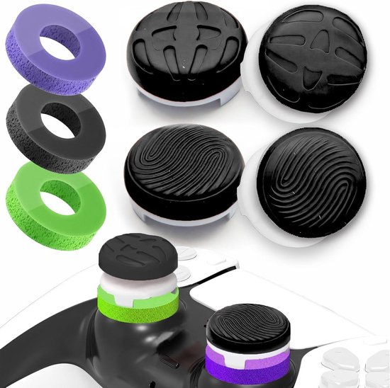 Controller Accessoireset - Thumb Grips Beschermers - Verbeterde Spelcontrole - Siliconen met Antislip - 4x Duimgrepen 3x Ringen - Fel Zwart