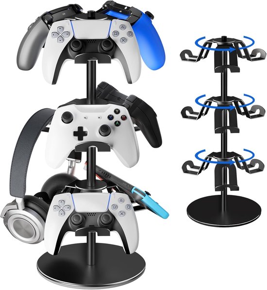 Controller Hoofdtelefoon Standaard - Gaming Accessoire Houder - Desktop Organisatie - 360 Graden Rotatie - 3 Lagen Ontwerp - Zwart van Merkloos