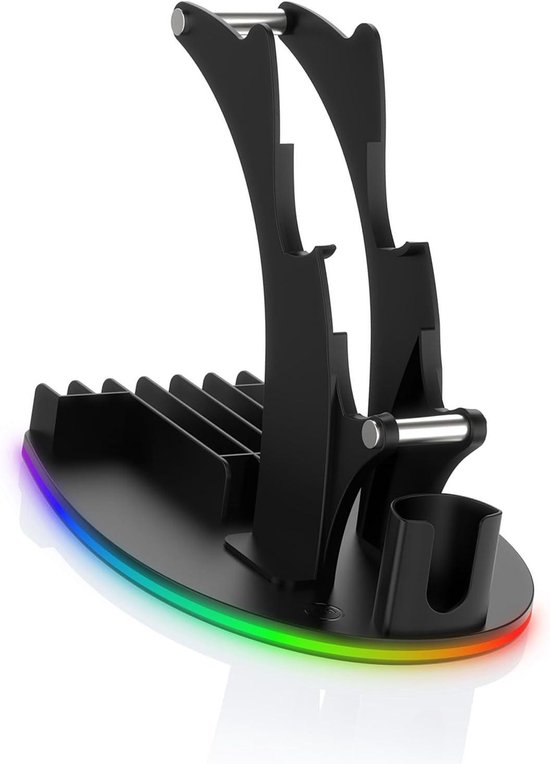 Controllerstandaard - Headsethouder - Gaming organiseren - RGB lichteffect - Voor 2 controllers - Zwart