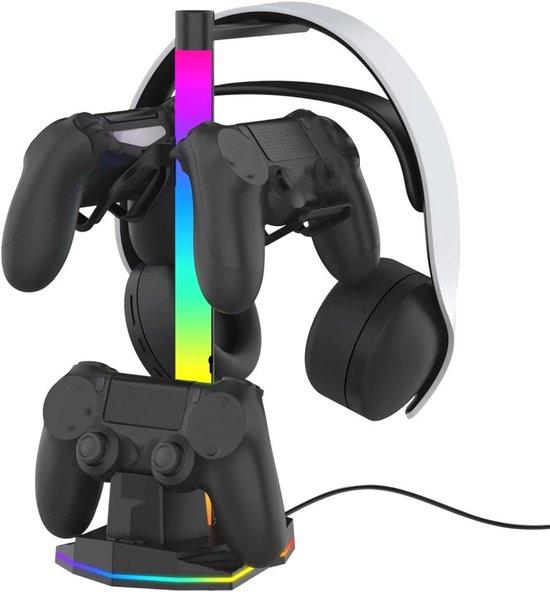 Controllerstandaard - Oplaaddock - Gaming Setup Organiseren - 3-in-1 Functionaliteit - Dubbele USB Poorten - Zwart