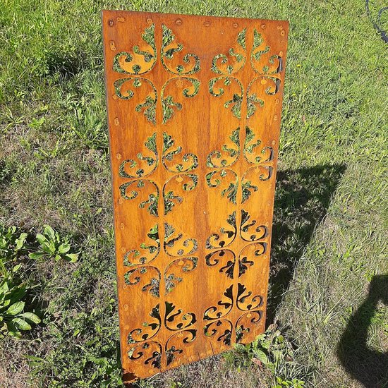 Cortenstaal patina zichtscherm tuindecoratie roest Stele 124 cm hoog 60 cm breed