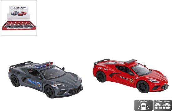 CORVETTE 2021 RESCUE, MET PULL BACK FUNCTIE, 13 CM, 2 KLEUREN verkoop per stuk KINSMART van Kinsmart