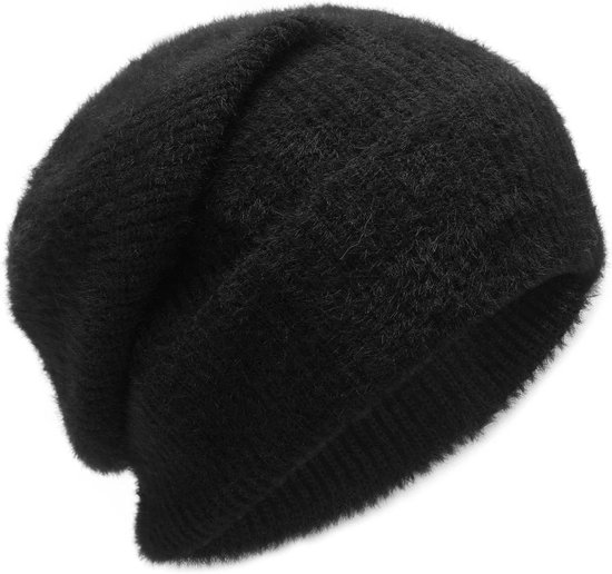 Cosensi - Dames Wintermuts Slouchy Elastisch Gebreid Zwart One Size - Warme Hoofddeksel Ski Accessoire van Merkloos