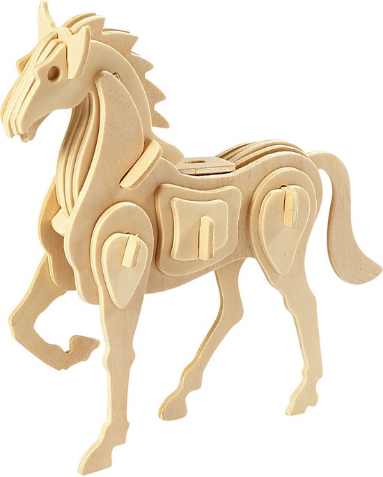 Creotime 3d Wooden Construction Set Horse 18 X 4.5 X 16 Cm van Creotime