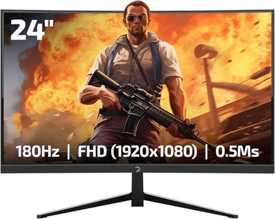 Curved Gaming Monitor 24 inch - Full HD 1080P, 180Hz, 0,5 ms, VA HDR Display, Frameloos, FreeSync G-Sync, 125% sRGB met Luidspreker