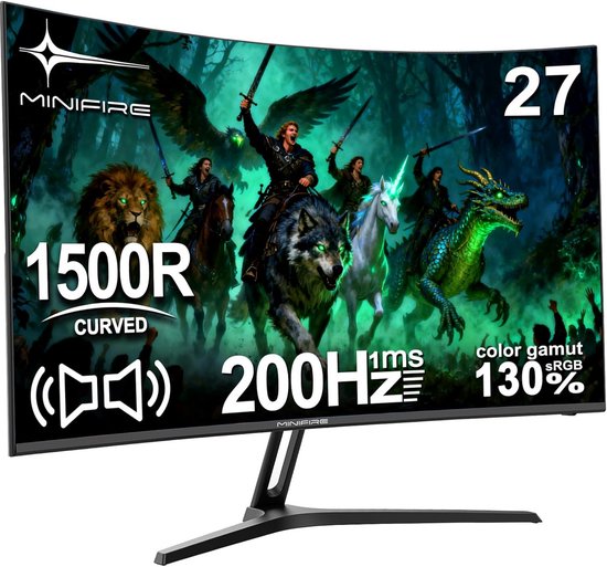 Curved Gaming Monitor 27 inch 200Hz 1Ms 120% sRGB 1920 x 1080 VA Paneel van Merkloos
