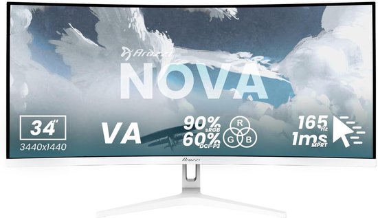 Curved Gaming Monitor - Ultrawide Scherm - Intensief Gamers - 165Hz Verversingssnelheid - 34 Inch UWQHD - Wit
