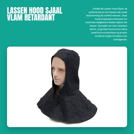 Dailygoods- Lassen Hood Vlamvertragend - Denim Capuchon - Beschermende Sjaal - Zacht en Comfortabel - Verstelbaar Trekkoord - 47,5 cm Hoog - Lashelm van Dailygoods