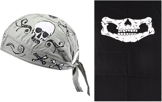 Dailygoods- Tulbandhoed Doodshoofd - Ademend - Sporttulbandhoed - Outdoor - Grijs - 52 cm Rand - 1 Stuk - Bandana