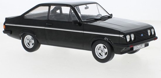 De 1:18 Diecast Modelauto van de Ford Escort MKII RS2000 uit 1977 in zwart. De fabrikant van het schaalmodel is MCG. Dit model is alleen online beschikbaar van MCG