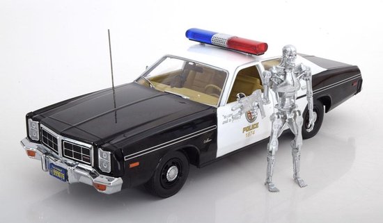 De 1:18 Diecast Modelcar van de Dodge Monaco Police of the Movie Terminator. De fabrikant van het schaalmodel is Greenlight. Dit model is alleen online beschikbaar van Greenlight