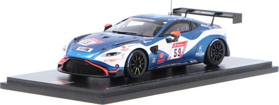 De 1:43 Diecast Modelcar van de Aston Martin Vantage GT4 Team AMR #59 van de 24H Nurburgring van 2021. De rijders waren A. Westbrook / C. Goodwin / D. Turner en J. Adam. De fabrikant van het schaalmodel is Spark. Dit model is alleen van Spark