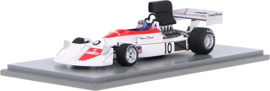 De 1:43 Diecast Modelcar van de March 751 #10 van de Duitse GP van 1975. De bestuurder was H. Stuck. De fabrikant van het schaalmodel is Spark. Dit model is alleen online verkrijgbaar. van Spark
