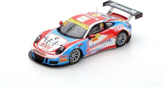 De 1:43 Diecast Modelcar van de Porsche 911 991 GT3 # 98 van de Macau GT World Cup in 2016.De bestuurder was Ma Ching Jeung Philip.Dit model is beperkt door 300 stuks. De fabrikant van het schaalmodel is Spark.Dit model is alleen online beschikbaar. van Spark