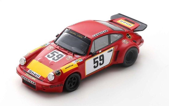 De 1:43 Diecast Modelcar van de Porsche 911 Carrera RSR #59 van de 24H LeMans van 1975. De rijders waren T. Schenken en H. Ganley. De fabrikant van het schaalmodel is Spark Models. Dit model is alleen online verkrijgbaar van Spark Models