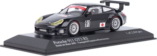 De 1:43 Diecast Modelcar van de Porsche 911 GT3 RS, Team T2M Motorsport #91 Pre-Test van de 24H LeMans 2005.De rijders waren Yamagishi / Pompidou en Blanchemain.This scalemodel is beperkt door 2544 stuks. De fabrikant is Minichamps.Dit model is allee van Minichamps