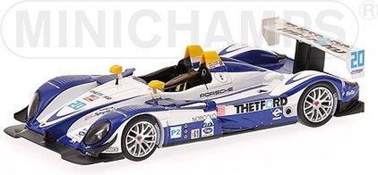 De 1:43 Diecast Modelcar van de Porsche RS Spyder, Dyson Racing #20 van de 12H Sebring 2008.De rijders waren Leitzinger en Franchitti.This scalemodel is beperkt door 624pcs. De fabrikant is Minichamps.Dit model is alleen online beschikbaar van Minichamps
