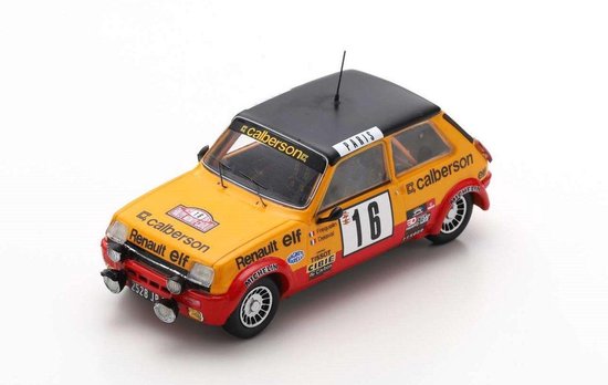 De 1:43 Diecast Modelcar van de Renault R5 Alpine #16 van de Rally MonteCarlo van 1979. De coureurs waren G. Frequelin en J. Delaval. De fabrikant van het schaalmodel is Spark Models. Dit model is alleen online verkrijgbaar van Spark Models