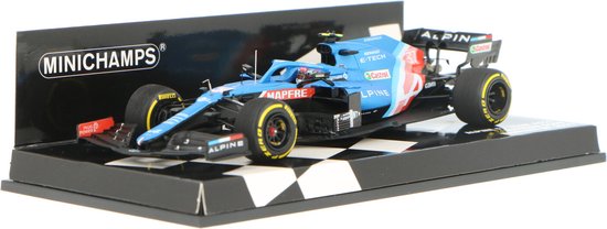 De 1:43 Diecast Modelcar van het Alpine Team A521 #31 van het Bahrein van 2021. De coureur was Esteban Ocon. De fabrikant van het schaalmodel is Minichamps.Dit model is alleen online verkrijgbaar. van Minichamps