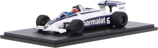 De 1:43 gegoten modelauto van de Brabham BT49C van de GP van Monaco 1981. De rijder is Hector Rebaque. De fabrikant van het schaalmodel is Spark. van Spark
