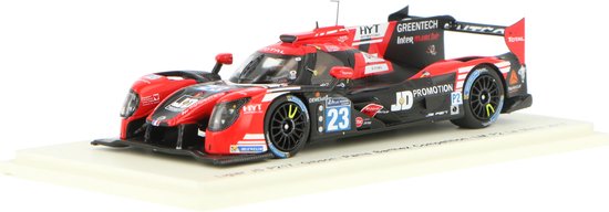De 1:43 gegoten modelauto van de Ligier JS P217 Gibson Panis Barthez Competition #23 van de 24H LeMans 2017. De rijders waren F. Barthez / T. Buret en N. Berthon. De fabrikant van het schaalmodel is Spark. van Spark