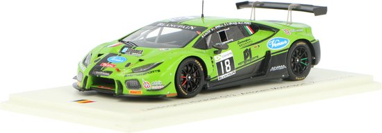 De 1:43 Modelauto van de Lamborghini Huracan GT3 GRT Team Antonelli Motorsport #18 van de 24H Spa van 2018. De coureurs waren J. Perez / G. Giraudi / L. Spinelli en G. Altoe. Het model is begrensd door 300 stuks. De fabrikant van he van Spark