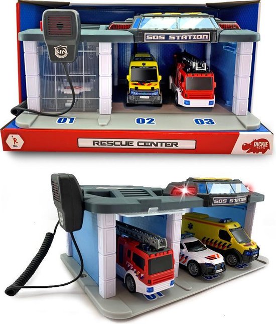 Dickie Toys Sos - Rescue Center Nederlandse Reddingsdiensten - Politie - Brandweer - Ambulance - Vanaf 3 jaar - Speelgoedgarage van Dickie Toys