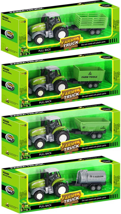 Die-cast Groene Trekker met Aanhanger en Pull-backfunctie van Merkloos