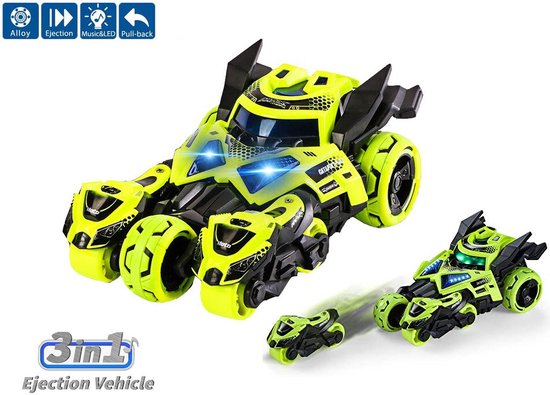 Die Cast Max catapult Car 3in1 - pull-back - Metal Gear Rising auto met 2 motors - licht en geluid - 1:32 Green van Merkloos