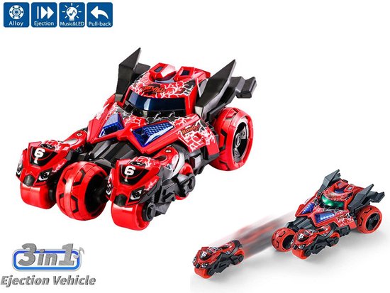 Die Cast Max catapult Car 3in1 - pull-back Metal Gear Rising- auto met 2 motors - licht en geluid - 1:32 Red van Die Cast Max
