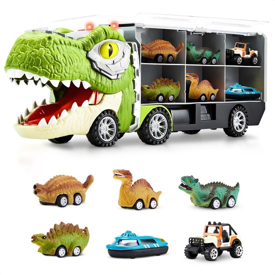 Dinosaurus Speelgoed Truck - Met 6 Extra Speelgoedauto's - Met Lanceerglijbaan - Jongens Speelgoed - Speelgoed 3 jaar - Kinderspeelgoed - Dinosaurus - Speelgoed Autos Jongens - RS Goods van RS Goods