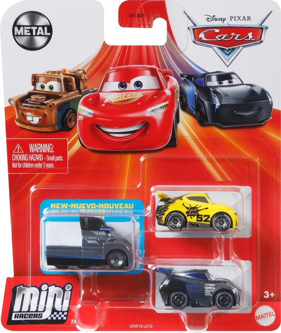 Disney Auto Cars Mini Racers Junior Staal Grijs/geel 3-delig van Merkloos