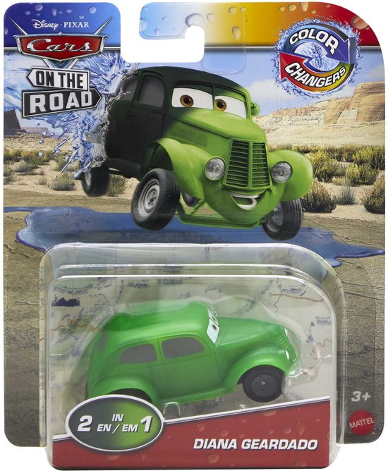 Disney Cars auto Diana Geardado Cars movie On The Road voertuig Color Changers - afmeting 8 cm schaal 1:55 van Mattel