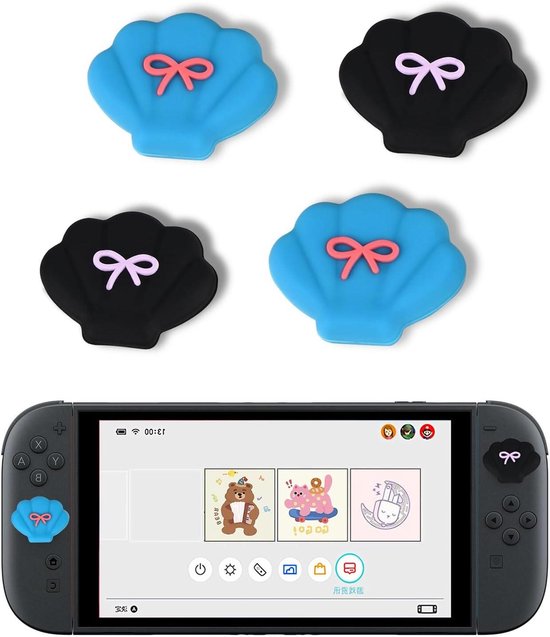 DLseego Duimgrepen voor Switch 2, 4PCS Schattige Zachte Comfortabele Joystick Cap, 3D-ontwerp Silicone Anti-slip en Anti-vergeelt Mooie Analoge Duimstick Cap,Zwart + Blauw