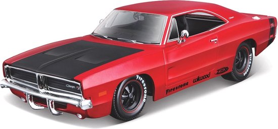 Dodge Charger R/T 1969 Rood / Zwart 1-25 Maisto Design ( Classic Muscle ) - Modelauto - Schaalmodel - Miniatuurauto van Merkloos