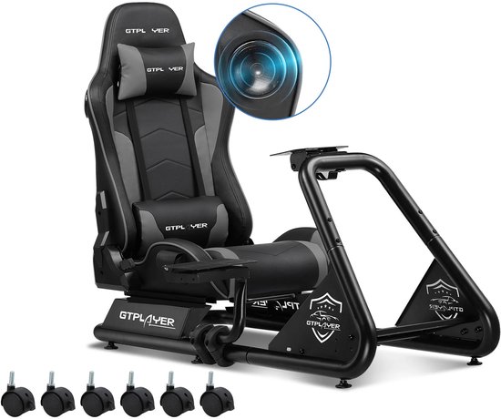 DoneMore® - Racing simulator cockpit - sim racing stoel met stuurstandaard - verstelbaar en opvouwbaar - met luidsprekers - zwart van DoneMore