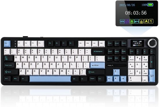 Draadloos Gaming Toetsenbord met Scherm, 8000 mAh Batterij, 104 Hot Swap en RGB Verlichting voor Mac/PC/Android, QWERTY Indeling